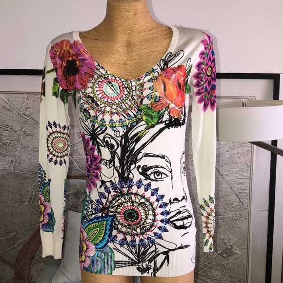 Desigual Silk-spandex Floral sweater Size M